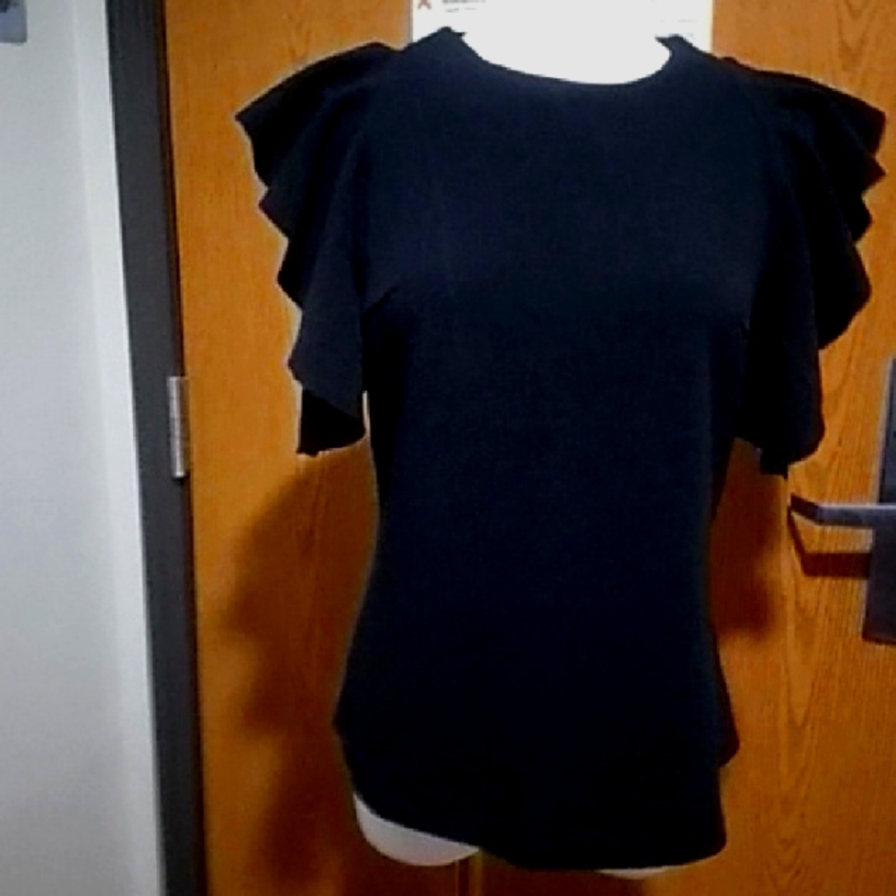 NWOT Black Ruffle Sleeve Top